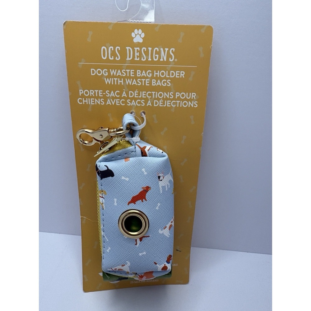 (NEW) OCS Designs LT Blue Dog Waste Bag Holder with 2 Rolls Biodegradable Bags